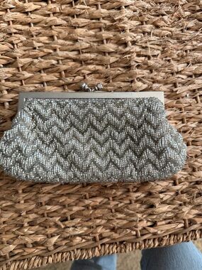 Valerie Stevens Silver Beaded Evening Clutch